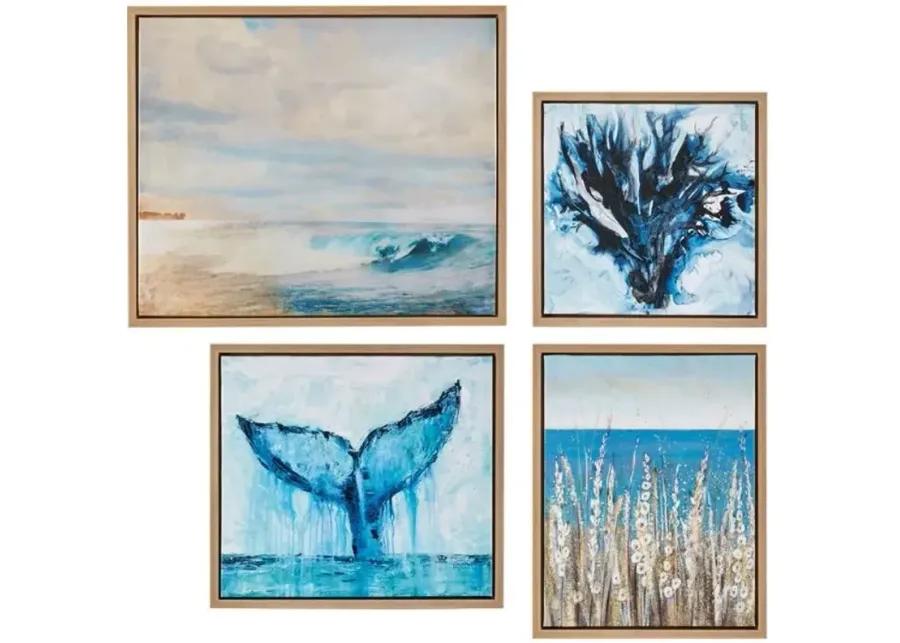 MADISON PARK BLUE SEASCAPE GEL COAT FRAMED CANVAS 4-PIECE SET