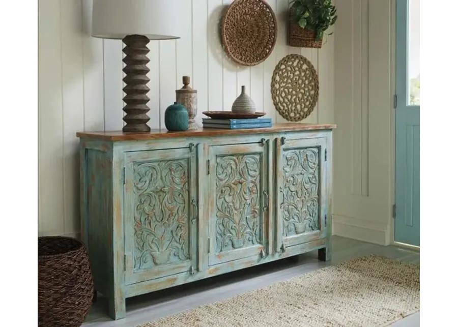 HIDDEN TREASURES VINTAGE BLUE THREE DOOR CABINET