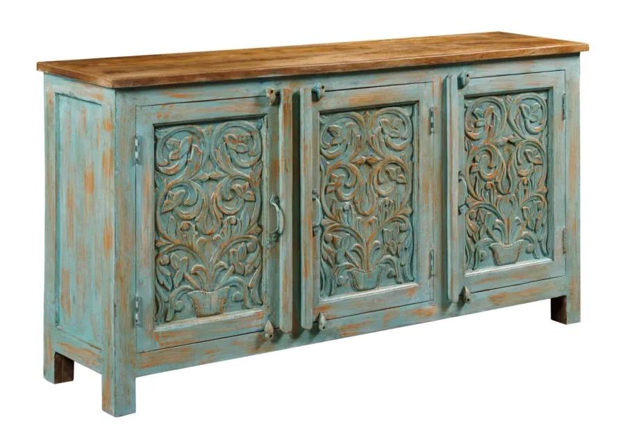 HIDDEN TREASURES VINTAGE BLUE THREE DOOR CABINET