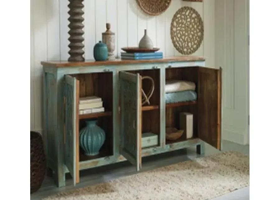 HIDDEN TREASURES VINTAGE BLUE THREE DOOR CABINET