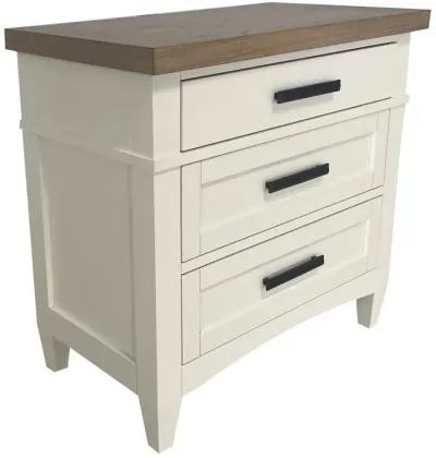 Parker House Americana Modern Cotton 3-Drawer Nightstand with Weathered Natural Top & USB