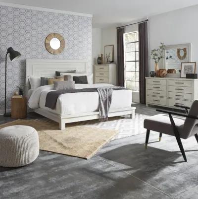 Liberty Furniture Complete King Bedroom Set White Oak Platform Bed, Dresser, Mirror & Chest Modern Farmhouse