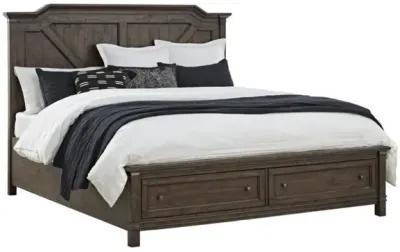 American Woodcrafters Farmwood Whiskey Barrell Queen Storage Bed Dresser & Mirror