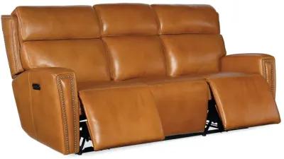 Hooker Furniture Ruthe Derrick Honey Zerog Power Leather Sofa with Power Headrest & Hidden Console