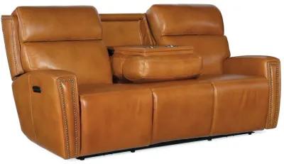 Hooker Furniture Ruthe Derrick Honey Zerog Power Leather Sofa with Power Headrest & Hidden Console