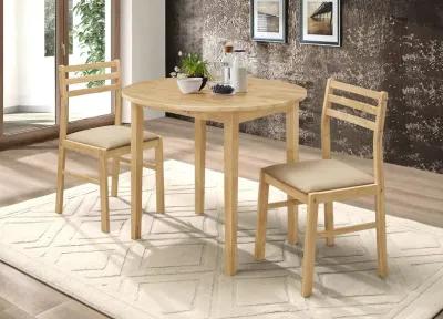 Coaster Bucknell 3-Piece Round Drop Leaf Dining Table Set Natural