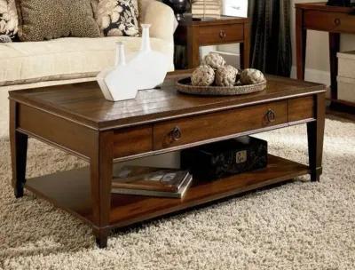 Traditional Mahogany Wood Coffee Table with Shelf & Drawers