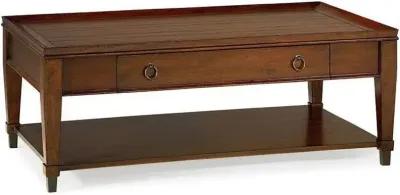 Traditional Mahogany Wood Coffee Table with Shelf & Drawers