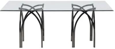 Chintaly Juliette 44 Inch X84 Inch Glass Top Dining Table with Art Deco Steel Base