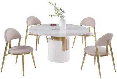 Chintaly Kiana Dining Set with Marbleized Sintered Stone Top Table & Golden Frame Chairs