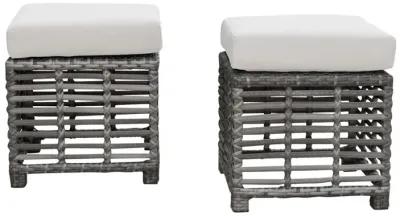 PANAMA JACK GRAPHITE SET OF 2 SMALL OTTOMANS W/OUTDOOR OFF-WHITE FABRIC