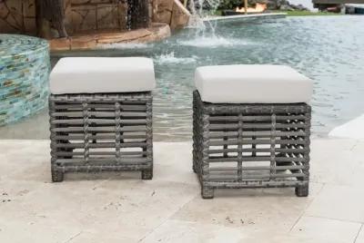 PANAMA JACK GRAPHITE SET OF 2 SMALL OTTOMANS W/OUTDOOR OFF-WHITE FABRIC