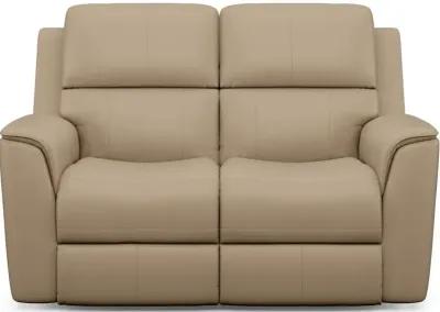 Flexsteel Henry Beige Leather Triple Power Reclining Loveseat