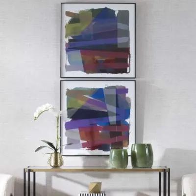 Uttermost Vivacious 2-Piece Blue/Dark Brown/Green/Orange/Purple/White Abstract Framed Prints Set