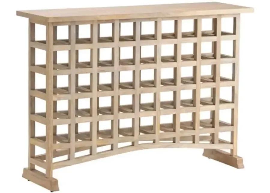 PRENTICE LIGHT BROWN LATTICE WORK CONSOLE TABLE