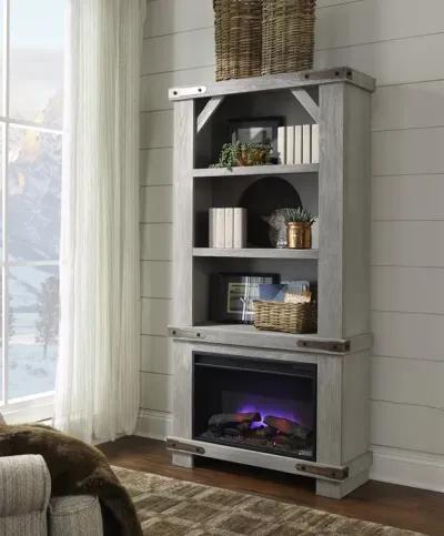 SAWYER LIGHTHOUSE GREY 74 INCH FIREPLACE BOOKCASE