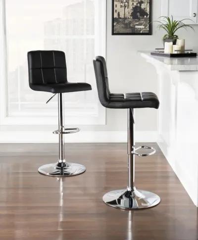 Powell Black Quilted Faux Leather & Chrome Adjustable Height Bar Stool