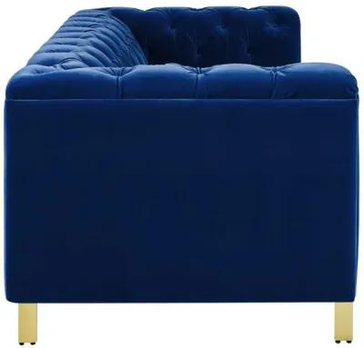 Steve Silver Charlene Blue Velvet Button Tufted Rolled Arm Chesterfield Sofa