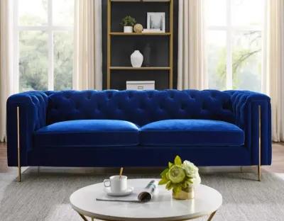 Steve Silver Charlene Blue Velvet Button Tufted Rolled Arm Chesterfield Sofa