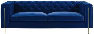 Steve Silver Charlene Blue Velvet Button Tufted Rolled Arm Chesterfield Sofa