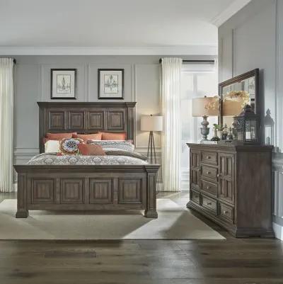 Liberty Furniture Complete King Bedroom Set Panel Bed, Dresser & Mirror Big Valley