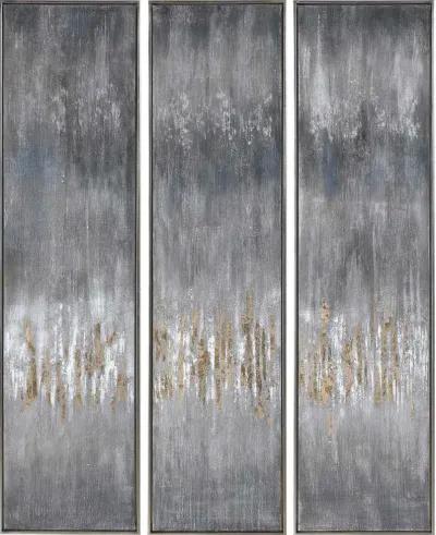 Uttermost Gray Showers 3-Piece Metallic Silver Hand Painted Wall Art Canvases