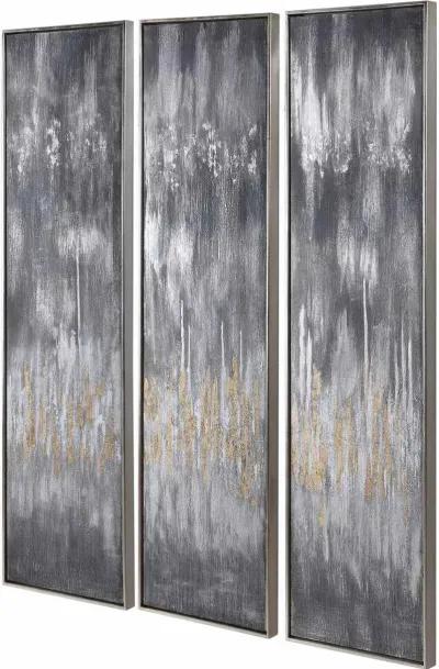 Uttermost Gray Showers 3-Piece Metallic Silver Hand Painted Wall Art Canvases