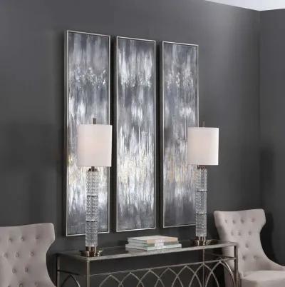 Uttermost Gray Showers 3-Piece Metallic Silver Hand Painted Wall Art Canvases