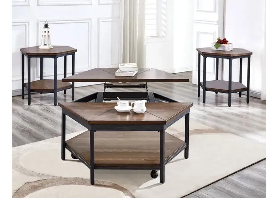 ULTIMO MOCHA HEXAGON LIFT-TOP COCKTAIL TABLE WITH CASTERS