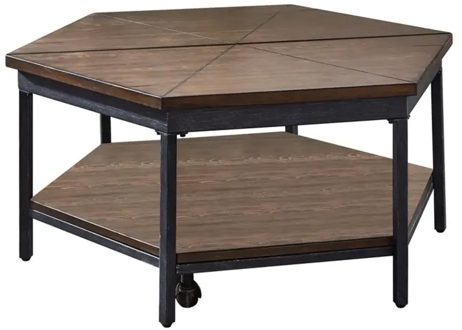 ULTIMO MOCHA HEXAGON LIFT-TOP COCKTAIL TABLE WITH CASTERS