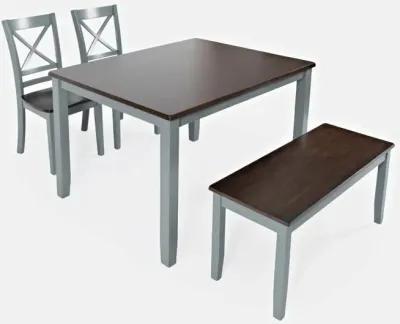 Jofran Asbury Park Table with 2 Chairs, Bench Grey Autumn Brown