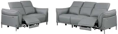 Chintaly Nashville Grey Contemporary Set with One-Touch Reclining Sofa & Love Seat