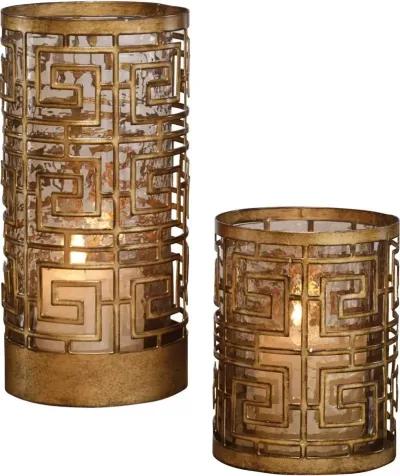 Uttermost Ruhi Antiqued Gold Hurricane Candle Holders