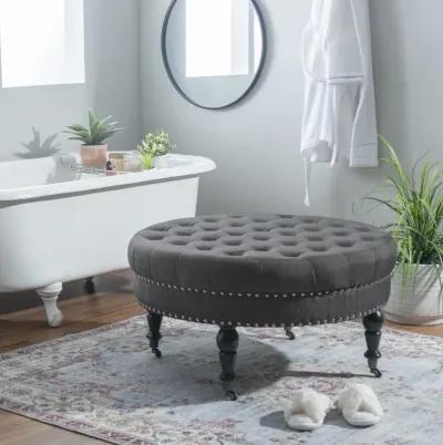 Linon Isabelle Charcoal Round Tufted Ottoman