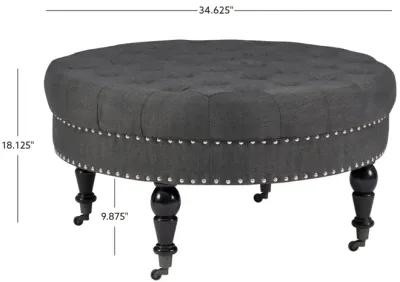 Linon Isabelle Charcoal Round Tufted Ottoman