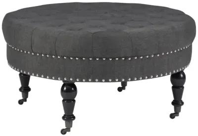 Linon Isabelle Charcoal Round Tufted Ottoman