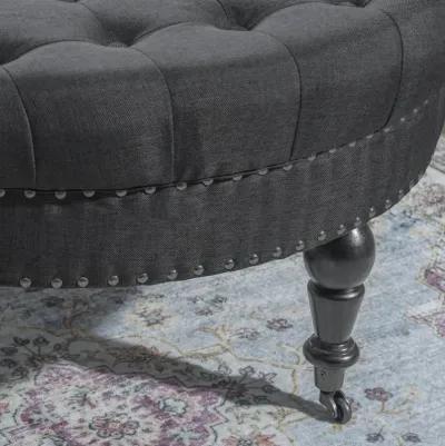 Linon Isabelle Charcoal Round Tufted Ottoman