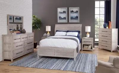 AURORA WHITEWASH 3-PIECE BEDROOM SET - QUEEN SLEIGH BED DRESSER & MIRROR