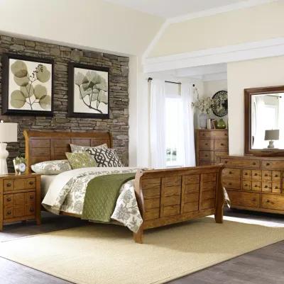 Liberty Furniture Complete Queen Bedroom Set Sleigh Bed, Dresser, Mirror, Chest & Nightstand Grandpas Cabin