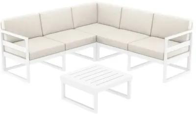 Mykonos Corner Sectional 5-Person White Sunbrella Natural Cushion Outdoor Lounge Set