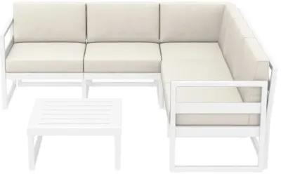 Mykonos Corner Sectional 5-Person White Sunbrella Natural Cushion Outdoor Lounge Set