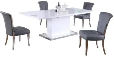 Chintaly Krista Grey Modern Dining Set with Extendable White Table & Gray Chairs