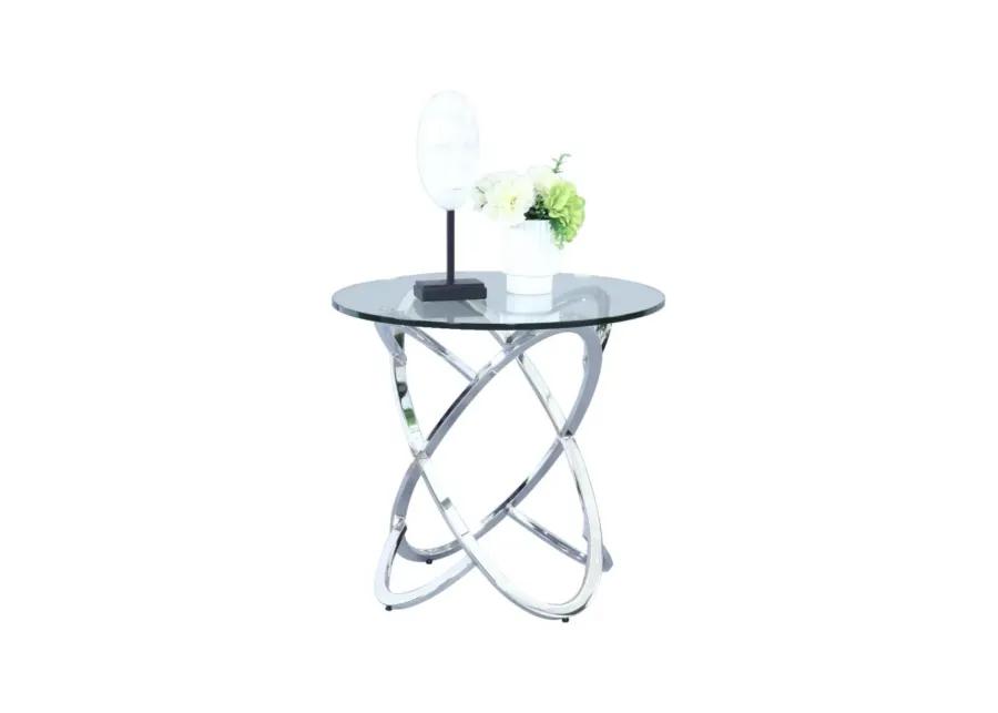 CONTEMPORARY 24 INCH ROUND GLASS LAMP SIDE TABLE WITH MULTI RING BASE