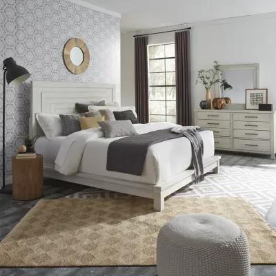 Liberty Furniture Complete King Bedroom Set White Oak Platform Bed, Dresser & Mirror Modern Farmhouse