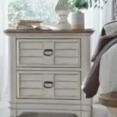 TWO DRAWER NIGHTSTAND - MEADOWBROOK WHITEWASH