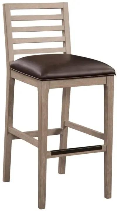 American Woodcrafters Siri Wooden Stool with Leather Seat in Driftwood Grey