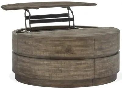 WOOD ROUND LIFT TOP COCKTAIL TABLE WITH CASTERS - BAISDEN