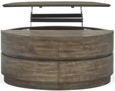 WOOD ROUND LIFT TOP COCKTAIL TABLE WITH CASTERS - BAISDEN