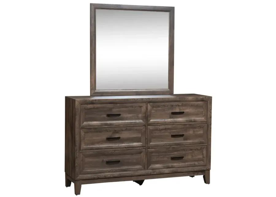 KING PANEL BED DRESSER & MIRROR CHEST - RIDGECREST