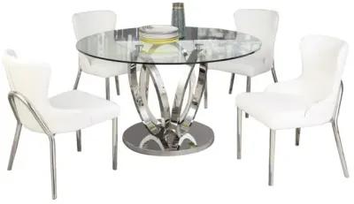 Chintaly Evelyn Contemporary Dining Table Set with Glass Top Table & 4 Chairs